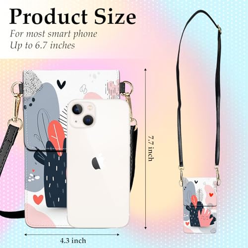 Small Crossbody Bags for Women Touchscreen Cell Phone Bag Cross Body Purses with adjustable Strap,Gifts For Teenage Girls-Boho Abstract Plant
