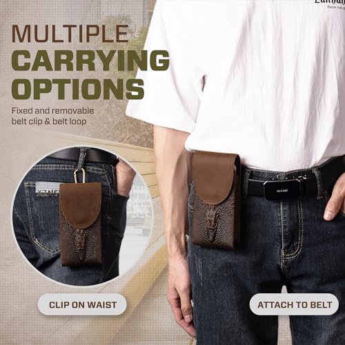 Genuine Leather Cell Phone Holster Belt Holder Belt Clip Pouch Case Fit for iPhone 17 Pro Max 16 Plus 15 Pro Max 14 Plus 13 Pro Max 12 Pro Max Samsung Galaxy S24+ S23 Ultra A55 (Retro Brown) - color: Retro Brown