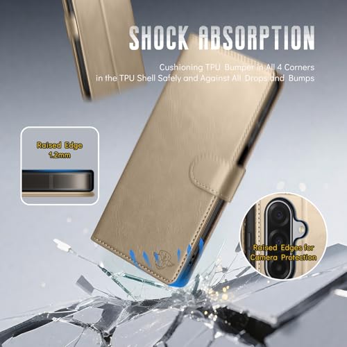 Wallet Case for Samsung Galaxy A17 5G, Golden | RFID-Blocking Card Holder, Kickstand, Magnetic Closure, PU Leather Folio Flip Cover, Protective Women Men Cases - color: Golden, size: SamsungGalaxy A17