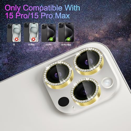 Camera Lens Protector for iPhone 15 Pro/15 Pro Max, Diamond Gold - color: Diamond Gold