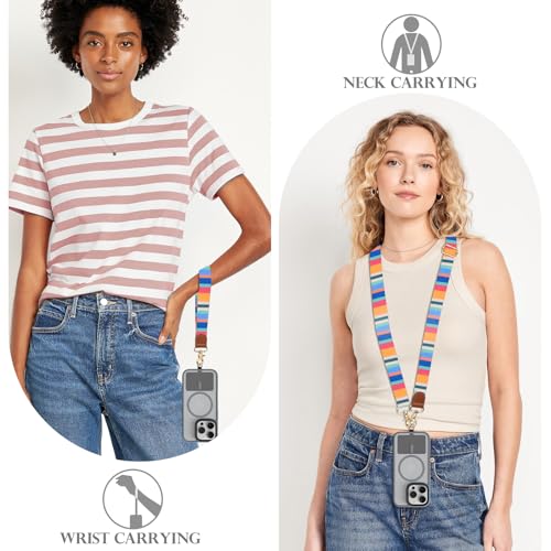 TiMOVO Phone Lanyard Crossbody Wrist Strap, Adjustable Anti-Theft Strap for Smartphone Case - color: Multicolour Stripes