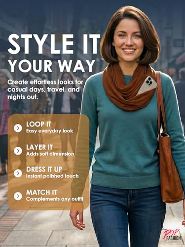Pop Fashion Solid Color Hidden Zipper Pocket Scarf - Fashion Scarf for Women - All Seasons - color: Brown