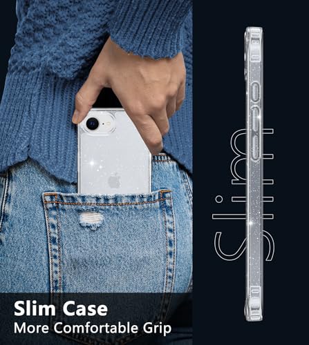 FNTCASE iPhone 17e/16e Case Glitter | Bling Sparkle Clear, Anti Yellowing, Scratch-Resistant Transparent, Rugged Military Grade Protection - color: Clear
