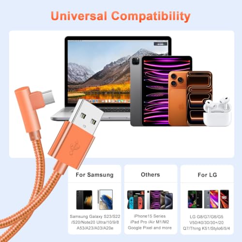 OCEEK USB-A to USB-C Right-Angle Cable 3Pack 6FT, Nylon Braided - size: 6FT