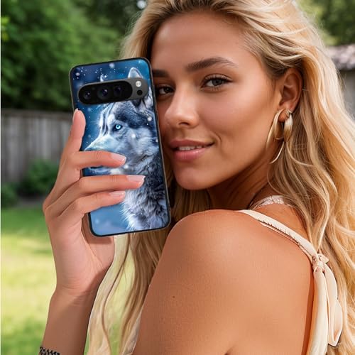 for Google Pixel 9 Pro XL Phone Case TPU Shockproof Full Body Protection Cover 6.8" Snow Blue Eyes Husky for Pixel 9 Pro XL Lightweight Compatible Wireless Charging Screen Protector Film - color: Snow Blue Eyes Husky