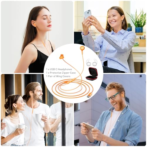 USB C Headphones Magnetic Wired Earbuds with Mic Volume Control 4ft Orange - color: Orange