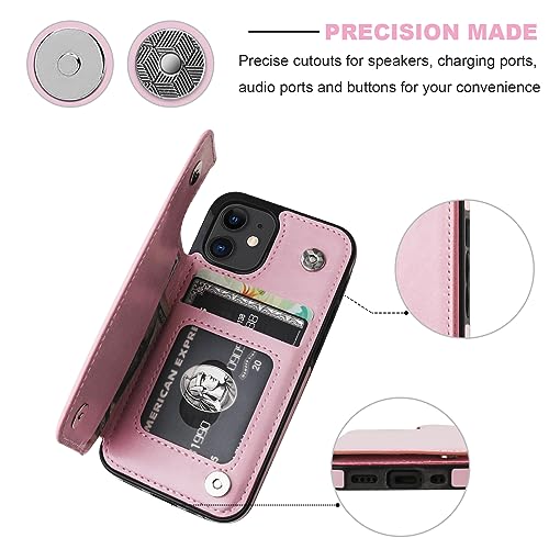 ONETOP for iPhone 12 Mini Wallet Case with Card Holder,Pink - color: Pink