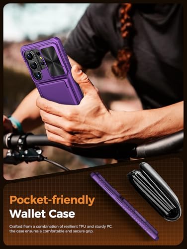 Vihibii for Samsung Galaxy S26 Ultra Case with Card Holder, Dark Purple | RFID Blocking, Slide Camera Cover, Military-Grade Drop Protection, Rugged Hard Back, Silicone Edge Wallet Case, Dark Purple - color: Dark Purple