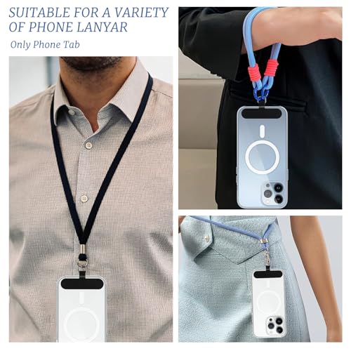 Phone Tether Tab, 2-Pack Adhesive-Free Phone Lanyard Patch for Full Coverage Phone Cases, Compatible with Most Smartphones, Phone Case Insert, Universal Phone Strap Adapter, Black