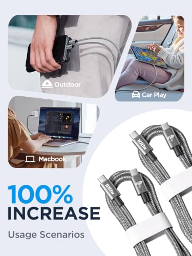 Aioneus USB C to USB C Cable 【6FT 2Pack】 100W USBC to USBC Fast Charging - color: Silver-Gray