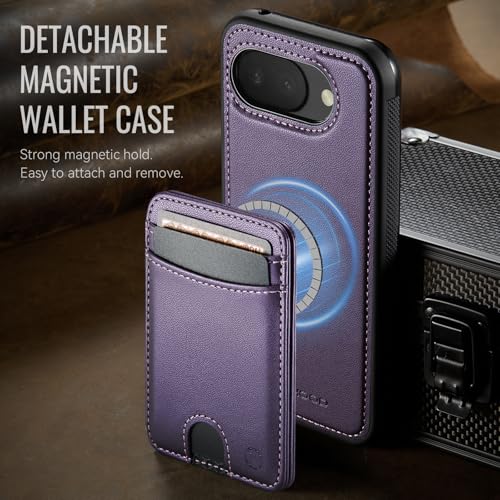 Wallet Case for Google Pixel 10a Compatible with MagSafe for Men Women, 2 in 1 Detachable Magnetic Phone Case with Card Holder Kickstand RFID Blocking for Pixel 10a (Purple) - color: Purple
