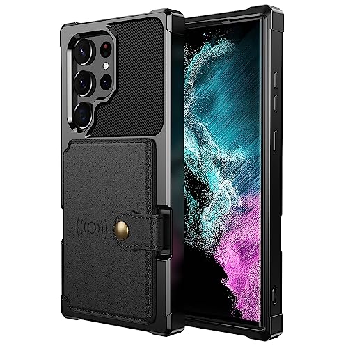 for Samsung Galaxy S23 Ultra Case with Card Holder, Compatible with Magnetic Car Mount, Heavy Duty Shockproof Rugged Soft TPU Back Leather Flip Wallet Cover Galaxy S23 Ultra 5G 6.8", Black | Compatible with Magnetic Car Mount, Shockproof Rugged Soft TPU H