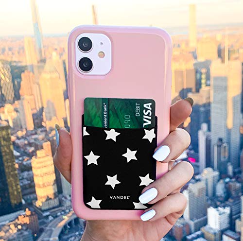 VANDEL Stick-On Fabric Phone Wallet for Women, Cute Credit Card Holder | Stylish Credit Card Holder for Phone Case, Stick On Back of Phone Fabric Sleeve for iPhone Pocket - color: Star Print