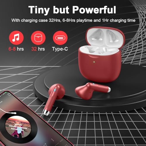 Wireless Earbuds, Bluetooth 5.4 Earbuds Stereo Bass, Bluetooth Headphones - color: Glossy Red