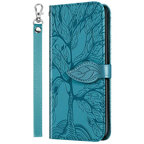 Wallet Case for Samsung Galaxy S22 Ultra with Card Holder/Slot,Leather Flip Folio Stand Shell Magnetic Closure Wrist Strap Kickstand Phone Case(Galaxy S22 Ultra 6.8 inch) Turquoise - color: Turquoise, size: Samsung Galaxy S22 Ultra