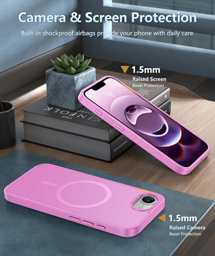 FNTCASE for iPhone 17e/16e Case Silicone Magnetic Pink | Compatible with MagSafe, Screen Protector, Matte Textured, Military Grade Drop Protection Slim Rugged Shockproof Phone Cover - color: Pink