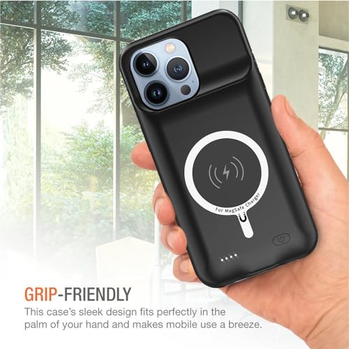 Battery Charging Case for iPhone 13 Pro Max, 12000mAh High Capacity Portable Rechargeable Battery Case Qi Wireless Charging with iPhone 13 Pro Max (6.7 inch) Extended Battery Charger Cover(Black) - size: iPhone 13 Pro Max