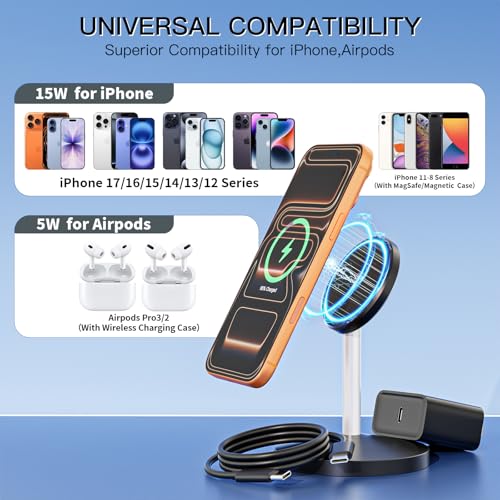 Magnetic Wireless Charger i Phone Stand 15W Fast Mag-Safe Charging Station - color: Black