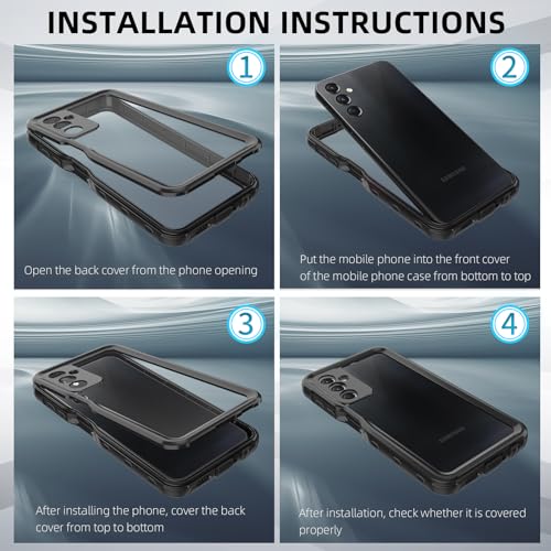 for Samsung Galaxy A24 4G Phone Case, Waterproof Case with Built-in Screen Protector, Full Body Dustproof Shockproof Rugged Heavy Duty Protection Case with Cell Phone Ring Holder for Samsung A24 4G