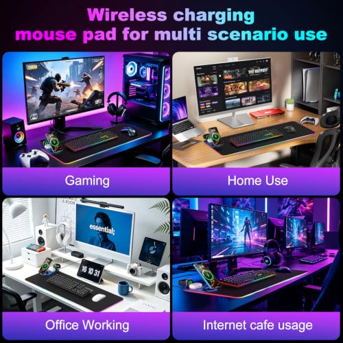 Wireless Charging RGB Gaming Mouse Pad with Foldable Phone Holder, Black