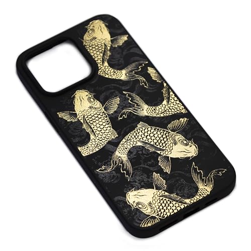 Black Case for iPhone 13 - Koi Carp Golden Cover Shockproof Protective TPU Rubber Matte Soft Japanese Aesthetic Gold Pond Luxury Fish Nautical Sea Ocean Traditional Asian Design Lucky Goldfish - color: Koi Carp, size: iPhone 13