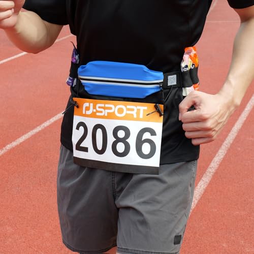 RJ-Sport Race Number Belt Bib Holder with Runner Pouch (Blue) - color: 02 Blue