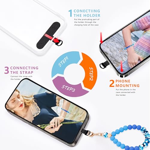 Silicone Beaded Phone Wrist Strap for Women, Elastic Wristlet - color: Dark Blue