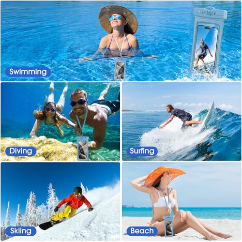 2 Pack IPX8 Waterproof Phone Pouch for iPhone 16/15/14/13 Pro Max Plus (7.2 Inch) - Swimming, Diving, Snorkeling, Snowproof - Touchscreen Friendly Underwater Photography Dry Bag (Blue&Blue) - color: Blue&Blue
