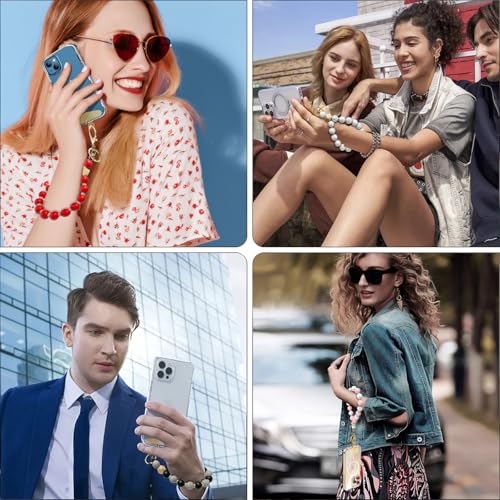 Silicone Beaded Phone Wrist Strap, Phone Bracelet Strap with Tether Tab Elastic Hands Free Wristlet Strap - color: Red