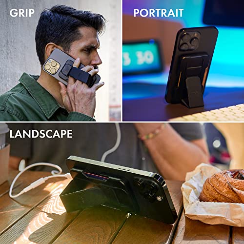 CLCKR Phone Holder & Wallet for MagSafe, Magnetic Stand Finger Grip & Card Holder, Drop Prevention, Designed for iPhone 16, 15, 14, 13, 12, Pro, Max, Plus Models - color: Black