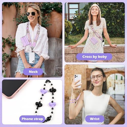 Clip and Go Phone Strap with Zippered Pouch,Phone Strap with Cellphone Chain Accessories - color: Purple