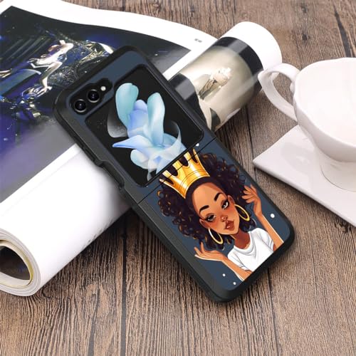 for Galaxy Z Flip 5 Case, Heavy Duty Dual Layer Hybrid Military Grade Shockproof Drop Folding Protective Cover for Samsung Galaxy Z Flip 5 5G 2023, African American Girl Wearing Crown - color: African American Girl Wearing Crown