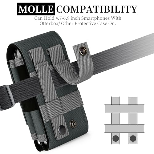 Dual Tactical Phone Pouch Molle Phone Holster Double Capacity Holder Universal Utility EDC Pouch for iPhone 17 Pro Max/17 Pro/16 Pro Max/16 Pro/15 Pro Max/15 - color: Gray-blue