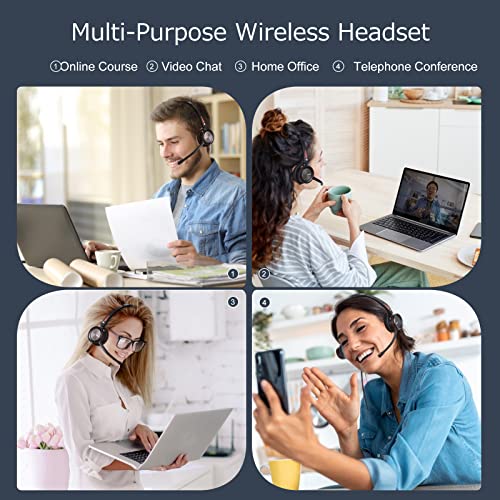MAIRDI Wireless Headset with Microphone for PC, 5.2 Bluetooth Headset with Mic Noise Canceling for Truck Driver Office Call Center, 40H Play Time, Bluetooth Phone Headset for Teams Skype Zoom Jabber