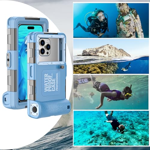 Underwater Snorkeling Diving Phone Case, Waterproof Phone Case for iPhone 16/15/14/13/12/11Pro Max/XR/XS for Samsung Galaxy S24/S23/S22/S21,Universal Scuba Underwater Photo Video Housing(Blue) - color: Blue