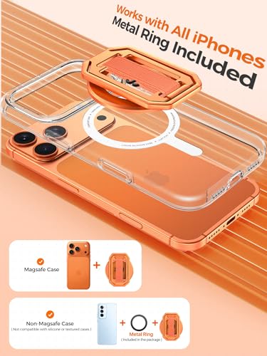 Ultra-Light & Durable Aluminum Phone Grip Stand for MagSafe, Finger Strap - color: Sunset Orange (All-Aluminum)