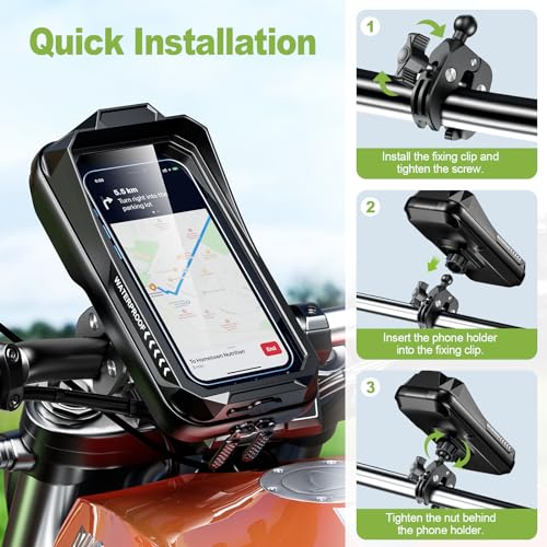 HUANLANG Motorcycle Phone Mount Waterproof Bike Phone Holder 360° Adjustable Anti-Shake Bike Phone Bag with Touchscreen Sun Visor,Universal Cell Phone Holder Suitable for 4.7"-7.0" Smartphone