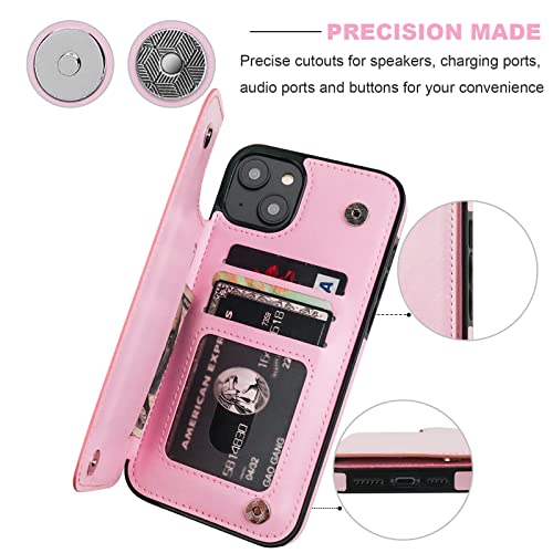 ONETOP for iPhone 14 Plus Wallet Case with Credit Card Holder,Pink | Kickstand,ID/Cash Holder,Case Wallet with Card Slots,Double Magnetic Clasp,Durable PU Leather Shockproof Cover for Women Men - color: Pink
