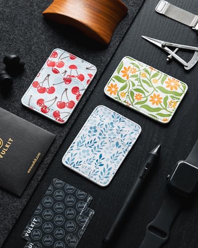 VULKIT Stick on Card Holder Compatible for iphone Leather Cell Phone Wallet Credit Card Case Strong Sticker for Women - color: Cherry Breeze