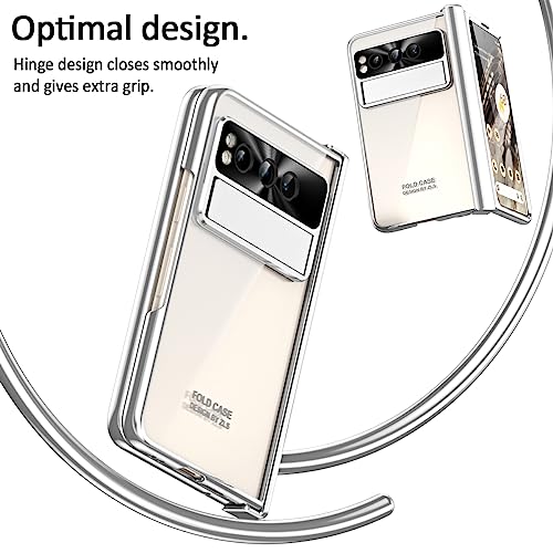for Google Pixel Fold Case with Screen Protector & Kickstand & Hinge Protection 360 Full Body Shockproof Phone Cover Case for Google Pixel Fold 2023 - Silver