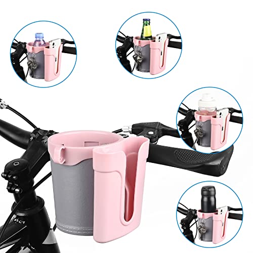 Accmor 3-in-1 Bike Cup Holder with Cell Phone Keys Holder, Bike Water Bottle Holders, Universal Bar Drink Cup Can Holder for Bicycles, Motorcycles, Scooters, Grey Pink - color: Grey Pink