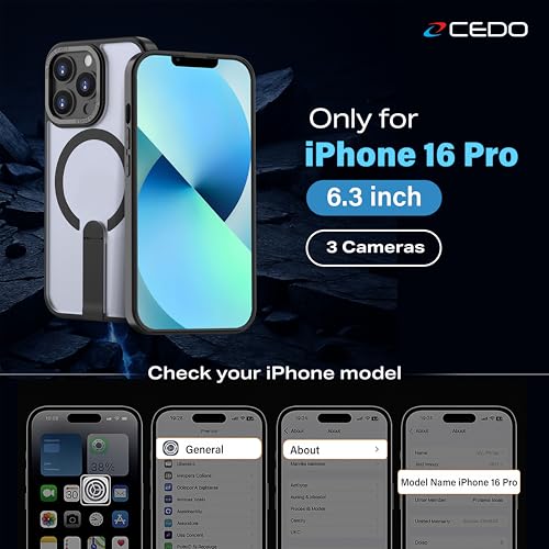 CEDO Magnetic Kickstand Case for iPhone 16 Pro, MagSafe Compatible Black - size: iPhone 16 Pro