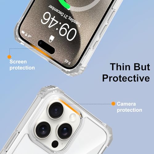 Clear Case for iPhone 15 Pro with Magnetic 360 Rotatable Ring Stand | Military Grade Heavy Duty Cover with 360 Rotatable Ring Kickstand -260417 - color: Clear, size: iPhone 15 Pro
