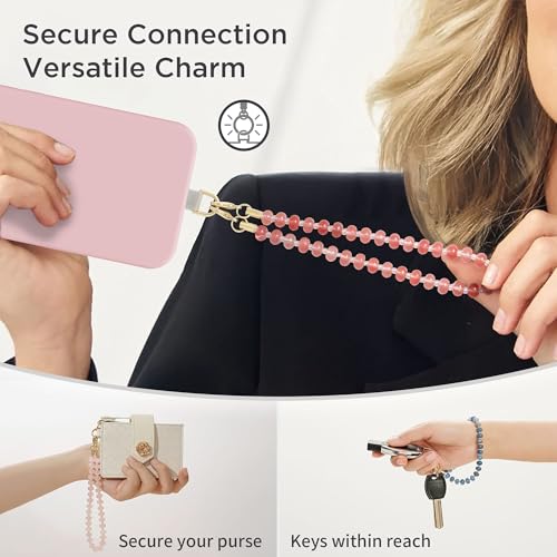 POSADINA Natural Stone Phone Charm, Beaded Healing Phone Wrist Strap, Handmade Cellphone Chain Lanyard with Tether Tab - color: Rosy Glow