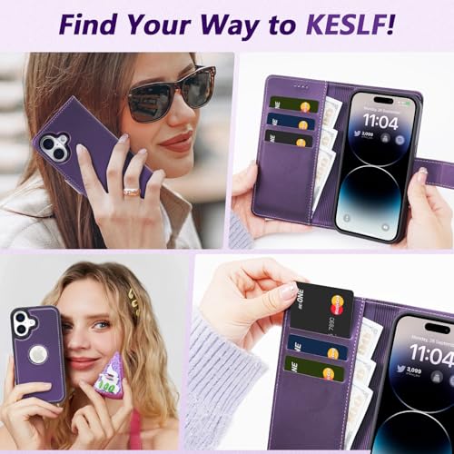 2 in 1 PU Leather for iPhone 16 Leather Case, Detachable Wallet Case with Card Holder, Removable Flip Folio Cover with RFID Blocking, Stand Shockproof Phone Cover(Compatible with MagSafe) Purple - color: Purple, size: Iphone 16