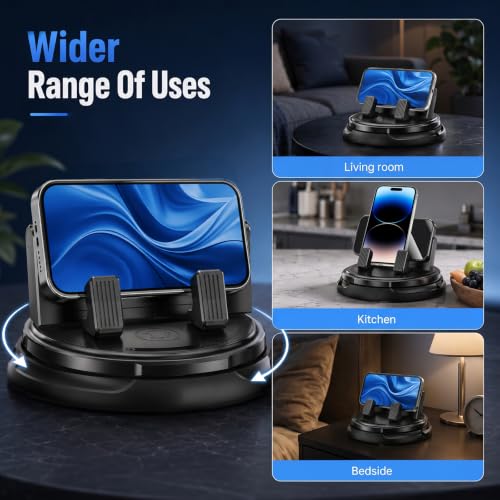 Car Phone Holder 360 Degree Rotation, Dashboard Phone Mount with Adjustable Spring Clip, Adjustable Universal Car Phone Mount for Smartphones