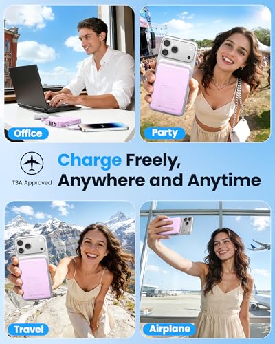 Magnetic Portable Charger 10000mAh Built in Cable for Magsafe Power Bank - color: Purple