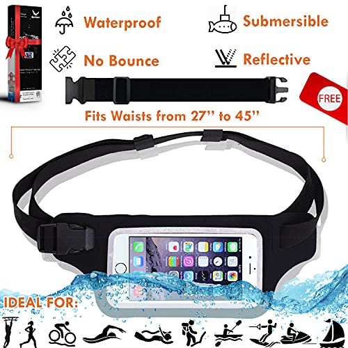 Ultimate Black Waterproof Running & Swimming Belt - Essentials Holder for Gym, Beach, Kayaking, Ski - Fits iPhone, Samsung - Touchscreen IPX8 Dry Waist Bag Pouch - Adventure-Ready Performance - color: Stylish Black