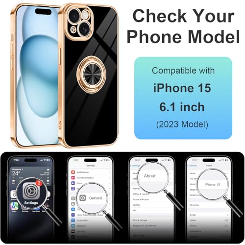Dinick Black for iPhone 15 Case with Ring Holder Kickstand - color: Black, size: 6.1'' iPhone 15