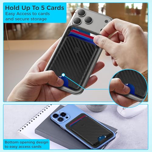 Genuine Leather MagSafe Wallet with Stand | RFID Blocking Magnetic Phone Wallet Card Holder for iPhone 17/16/15/14/12 | Ultra-Slim Minimalist Design | Stronger Magnetic Grip (CARBON FIBER) - color: CARBON FIBER